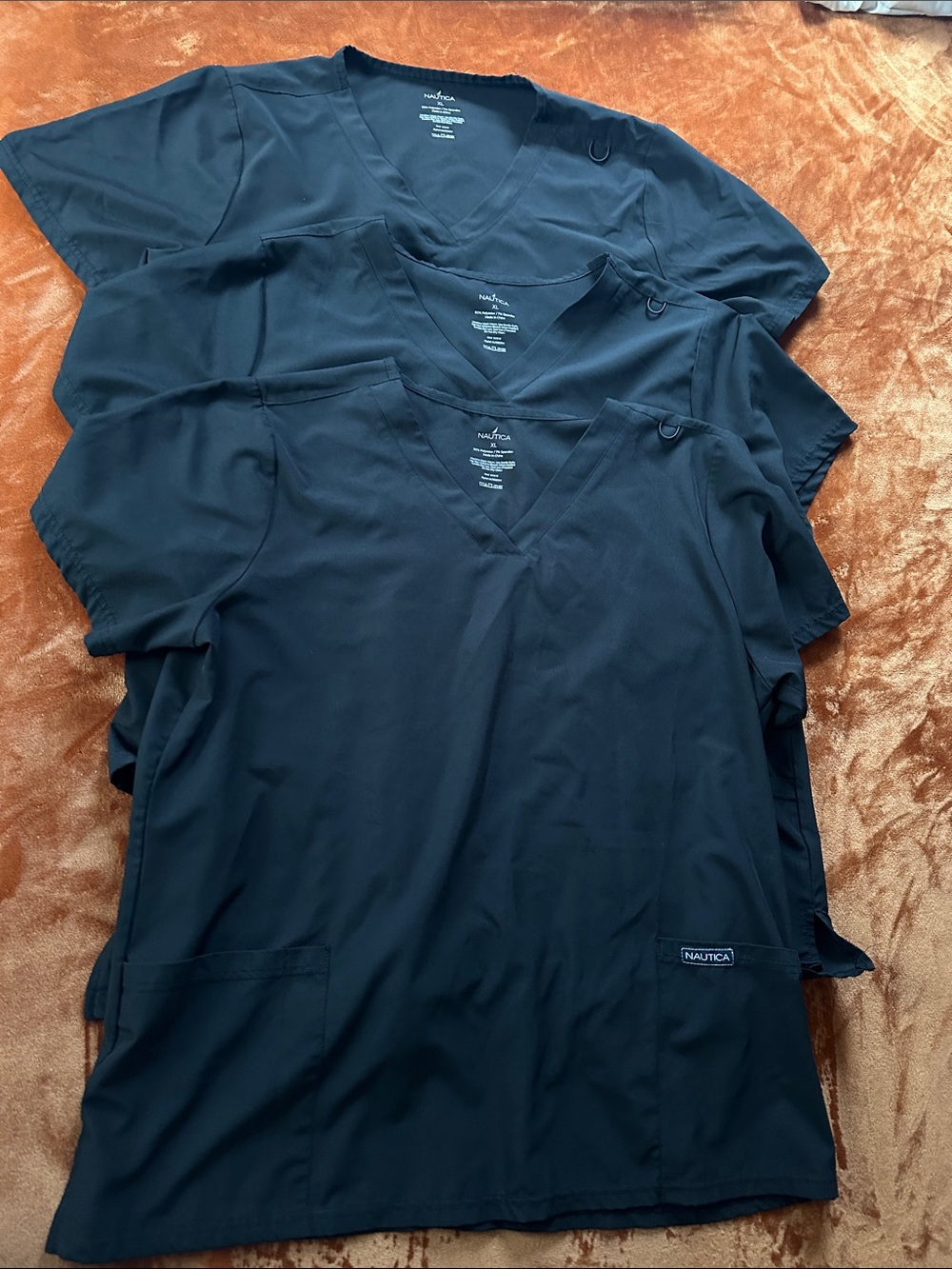 Nautica Black V-Neck Medical Scrub Tops - Set of Three